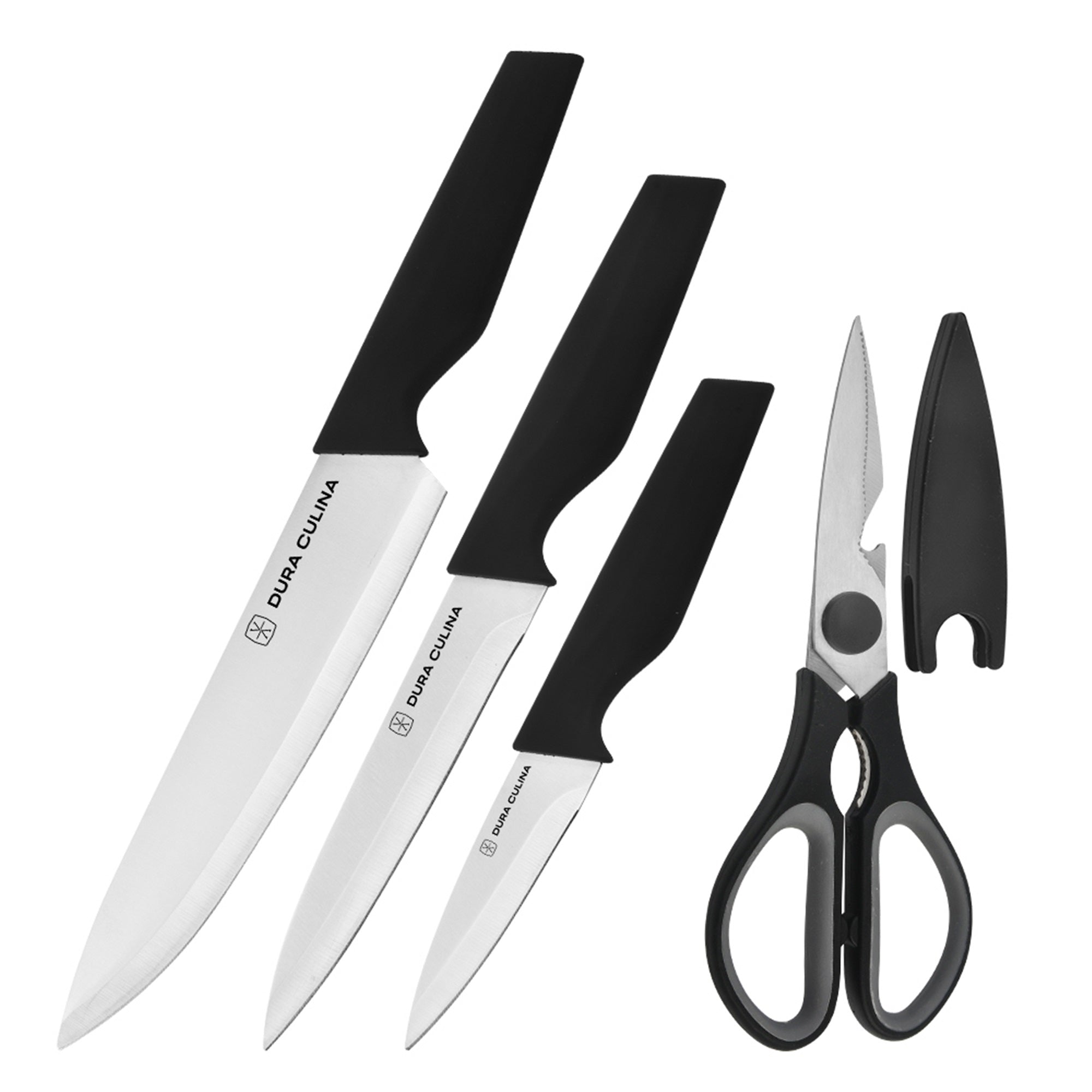 4-Piece Knife Set - High Carbon Stainless Steel Kitchen Knives with Ergonomic Handles, Matching Blade Guards, Multi-Purpose Shears-0