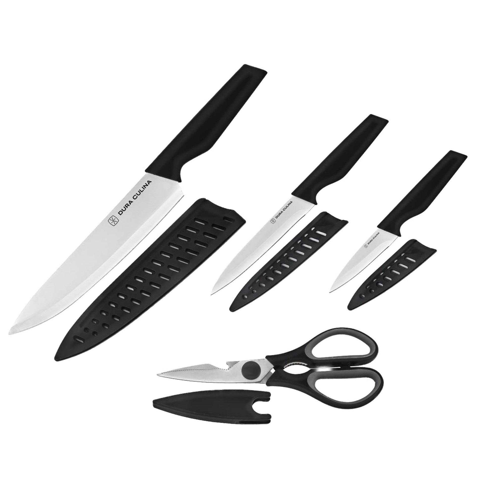 4-Piece Knife Set - High Carbon Stainless Steel Kitchen Knives with Ergonomic Handles, Matching Blade Guards, Multi-Purpose Shears-1
