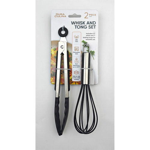 2-Piece Whisk & Tong Set – Versatile and Stylish in Black-0