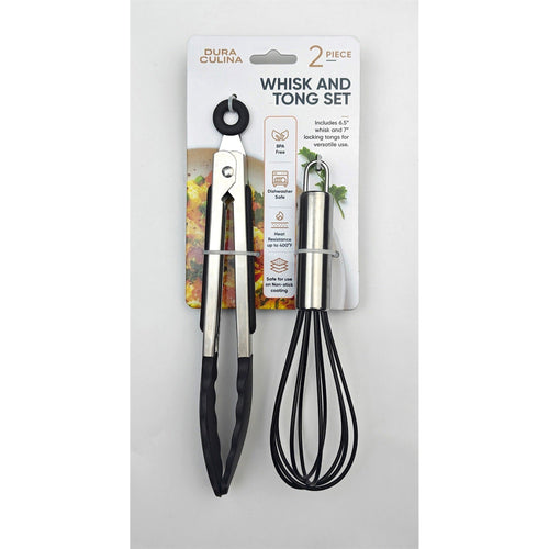2-Piece Whisk & Tong Set – Versatile and Stylish in Black-1