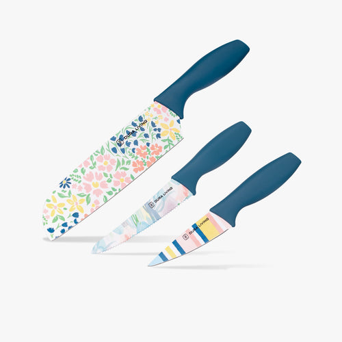 3-Piece Printed Kitchen Knife Set-Floral-0